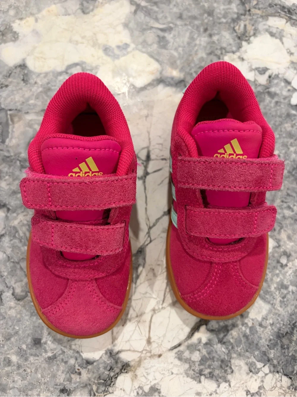 adidas Originals Kids Hot Pink Suede Sneakers with Blue Stripes